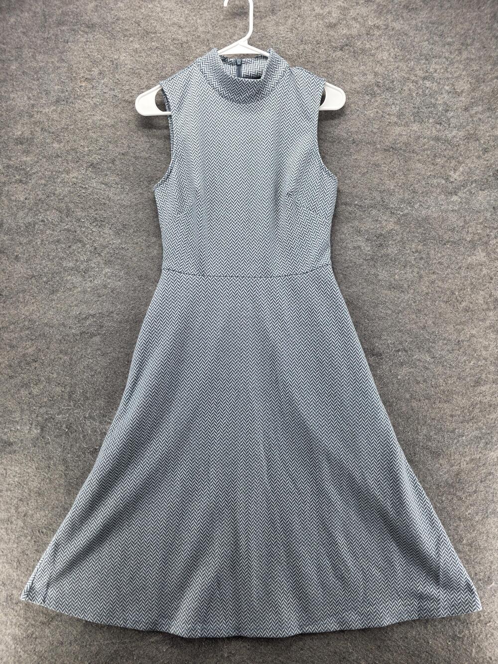 Maggy London Dress Womens 4 Blue White Chevron Sleeveless Fit Flare A-Line